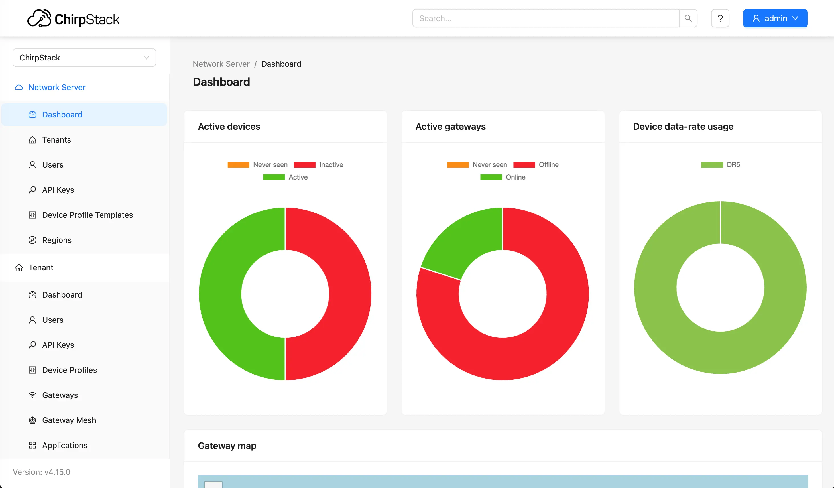 The ChirpStack web interface: devices, gateways and applications in one place.